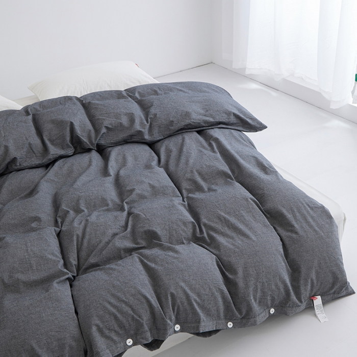 91家纺网 家纺一手货源 找家纺 安莱生活 2023新款水洗棉全棉色织高支高密纽扣款工艺单品被套 深灰