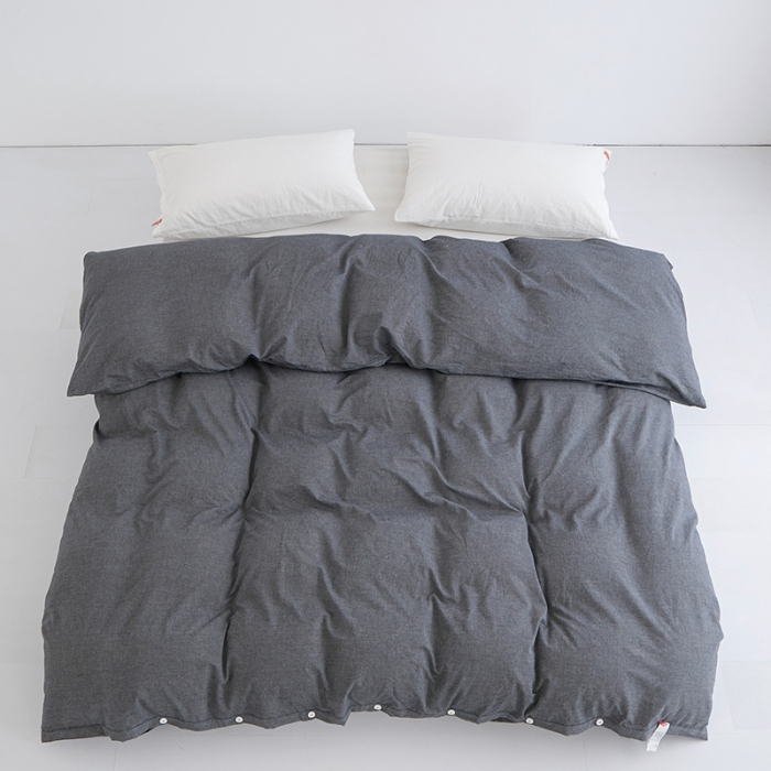 91家纺网 家纺一手货源 找家纺 安莱生活 2023新款水洗棉全棉色织高支高密纽扣款工艺单品被套 深灰