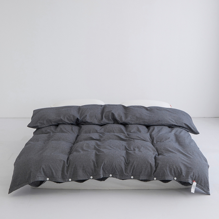 91家纺网 家纺一手货源 找家纺 安莱生活 2023新款水洗棉全棉色织高支高密纽扣款工艺单品被套 深灰