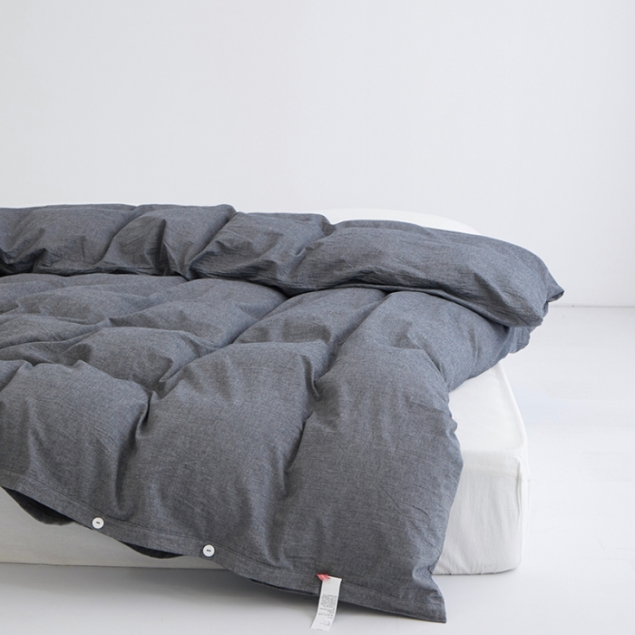 91家纺网 家纺一手货源 找家纺 安莱生活 2023新款水洗棉全棉色织高支高密纽扣款工艺单品被套 深灰