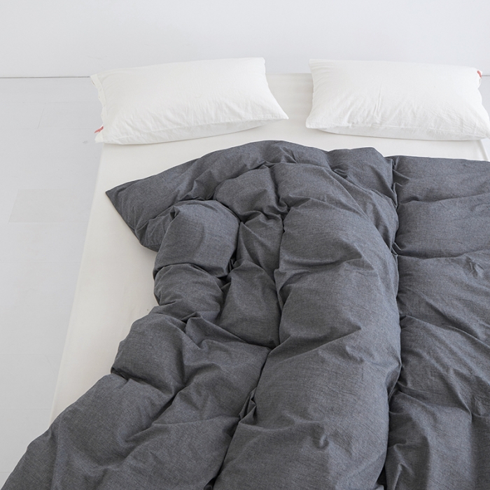 91家纺网 家纺一手货源 找家纺 安莱生活 2023新款水洗棉全棉色织高支高密纽扣款工艺单品被套 深灰