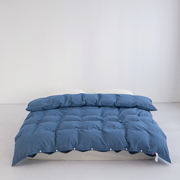91家纺网 家纺一手货源 找家纺 安莱生活 2023新款水洗棉全棉色织高支高密纽扣款工艺单品被套 深蓝