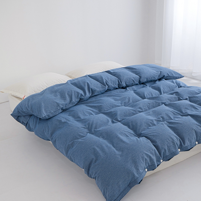 91家纺网 家纺一手货源 找家纺 安莱生活 2023新款水洗棉全棉色织高支高密纽扣款工艺单品被套 深蓝