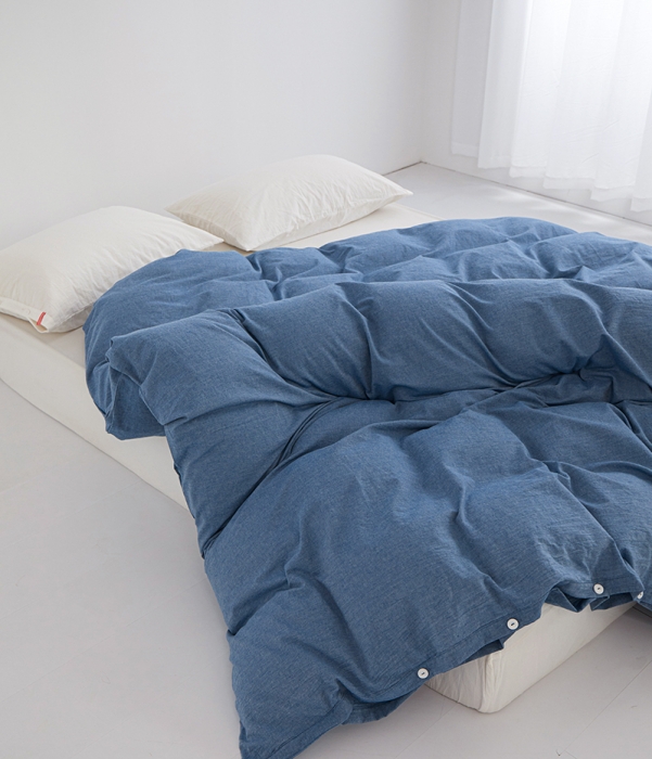 91家纺网 家纺一手货源 找家纺 安莱生活 2023新款水洗棉全棉色织高支高密纽扣款工艺单品被套 深蓝