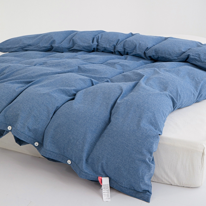 91家纺网 家纺一手货源 找家纺 安莱生活 2023新款水洗棉全棉色织高支高密纽扣款工艺单品被套 深蓝