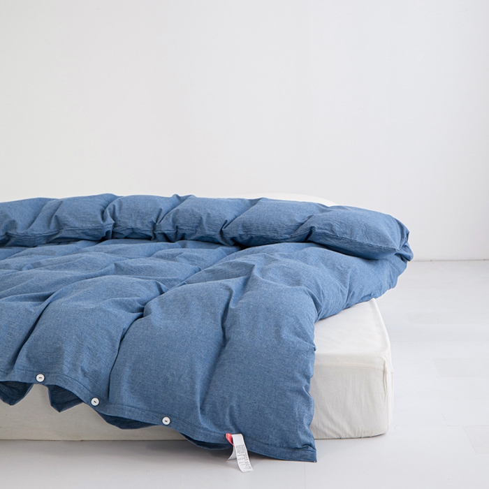 91家纺网 家纺一手货源 找家纺 安莱生活 2023新款水洗棉全棉色织高支高密纽扣款工艺单品被套 深蓝