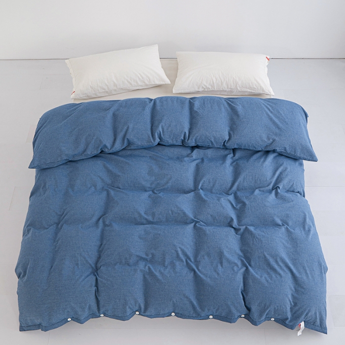 91家纺网 家纺一手货源 找家纺 安莱生活 2023新款水洗棉全棉色织高支高密纽扣款工艺单品被套 深蓝