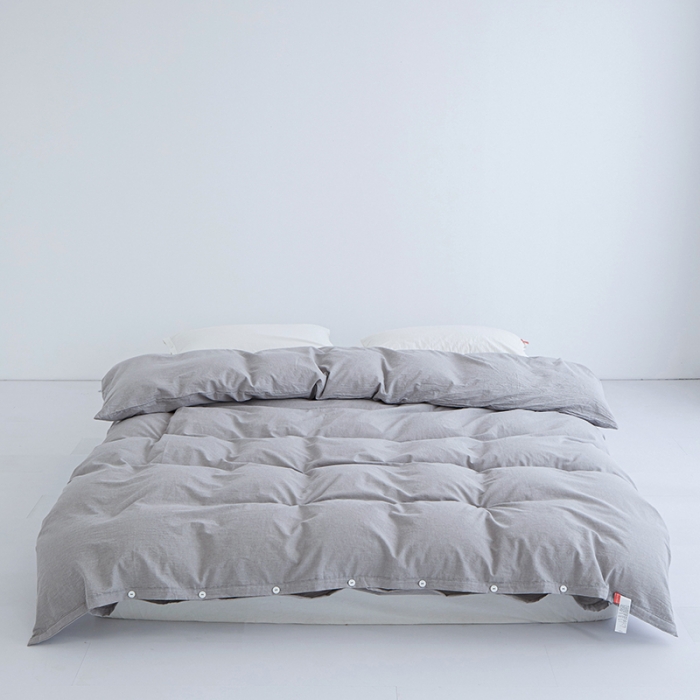 91家纺网 家纺一手货源 找家纺 安莱生活 2023新款水洗棉全棉色织高支高密纽扣款工艺单品被套 银灰