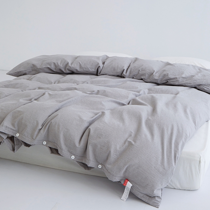 91家纺网 家纺一手货源 找家纺 安莱生活 2023新款水洗棉全棉色织高支高密纽扣款工艺单品被套 银灰