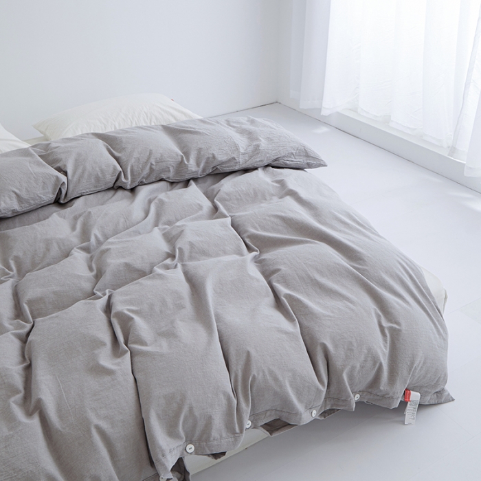 91家纺网 家纺一手货源 找家纺 安莱生活 2023新款水洗棉全棉色织高支高密纽扣款工艺单品被套 银灰