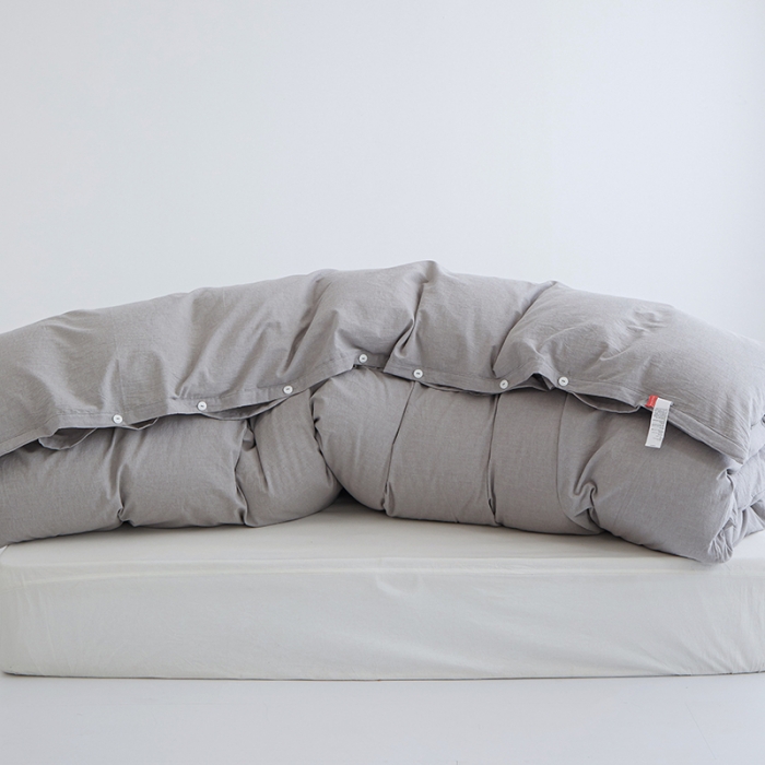 91家纺网 家纺一手货源 找家纺 安莱生活 2023新款水洗棉全棉色织高支高密纽扣款工艺单品被套 银灰