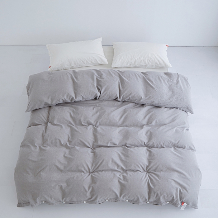 91家纺网 家纺一手货源 找家纺 安莱生活 2023新款水洗棉全棉色织高支高密纽扣款工艺单品被套 银灰