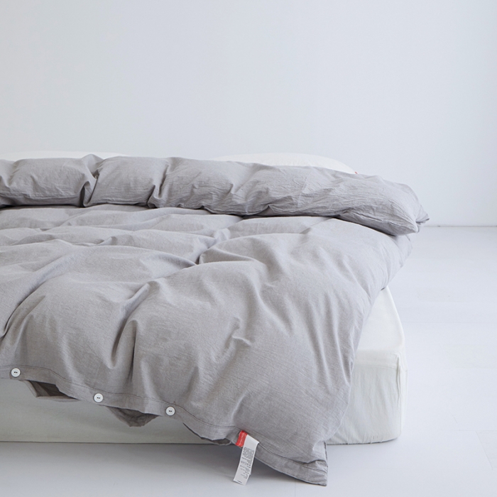 91家纺网 家纺一手货源 找家纺 安莱生活 2023新款水洗棉全棉色织高支高密纽扣款工艺单品被套 银灰