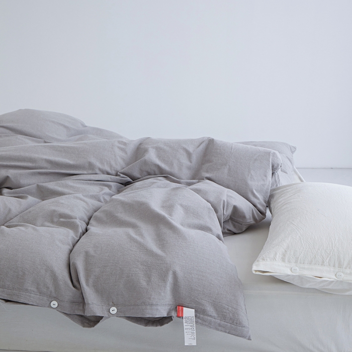 91家纺网 家纺一手货源 找家纺 安莱生活 2023新款水洗棉全棉色织高支高密纽扣款工艺单品被套 银灰