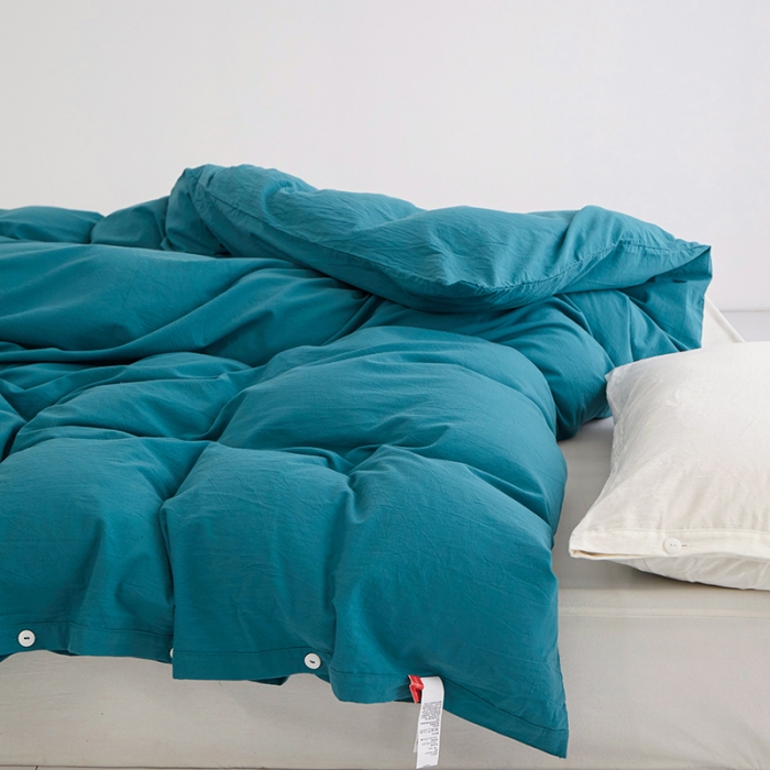 91家纺网 家纺一手货源 找家纺 安莱生活 2023新款水洗棉全棉色织高支高密纽扣款工艺单品被套 筠雾