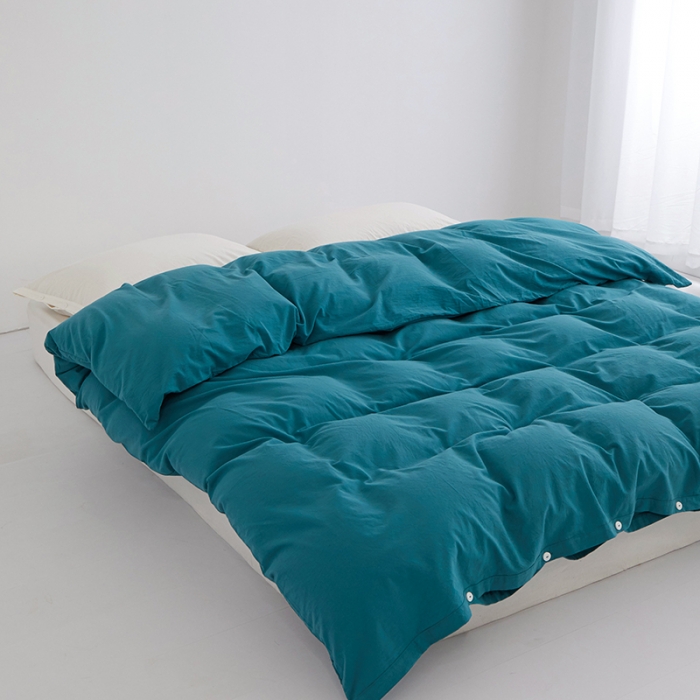 91家纺网 家纺一手货源 找家纺 安莱生活 2023新款水洗棉全棉色织高支高密纽扣款工艺单品被套 筠雾