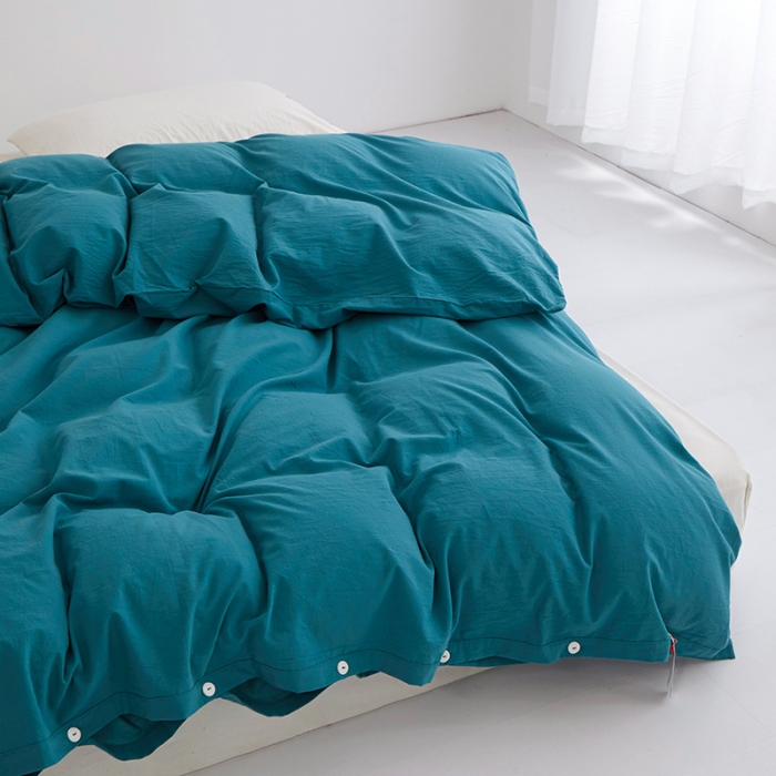 91家纺网 家纺一手货源 找家纺 安莱生活 2023新款水洗棉全棉色织高支高密纽扣款工艺单品被套 筠雾