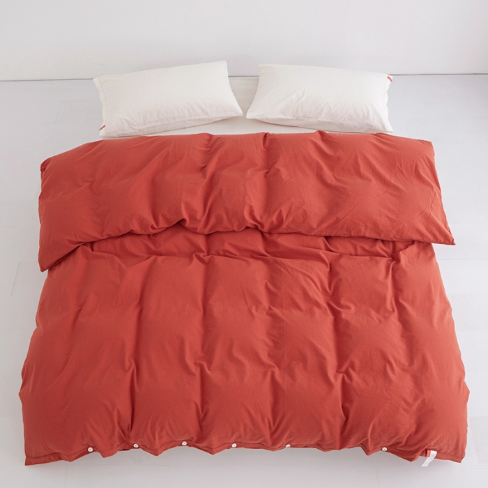 91家纺网 家纺一手货源 找家纺 安莱生活 2023新款水洗棉全棉色织高支高密纽扣款工艺单品被套 砖红