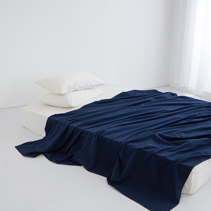 91家纺网 家纺一手货源 找家纺 安莱生活 2023新款水洗棉全棉色织高支高密纽扣款工艺单品床单 藏青