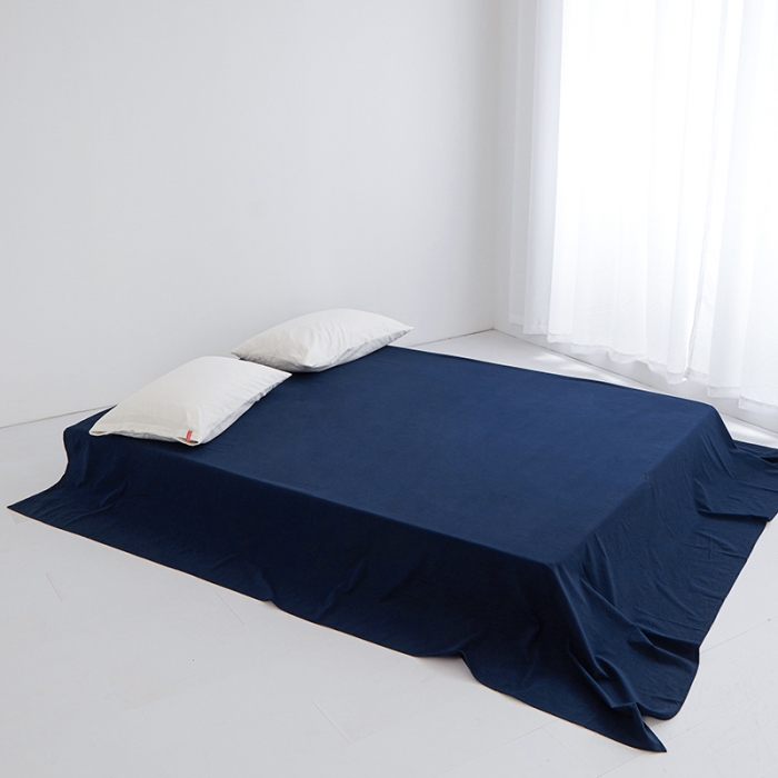 91家纺网 家纺一手货源 找家纺 安莱生活 2023新款水洗棉全棉色织高支高密纽扣款工艺单品床单 藏青