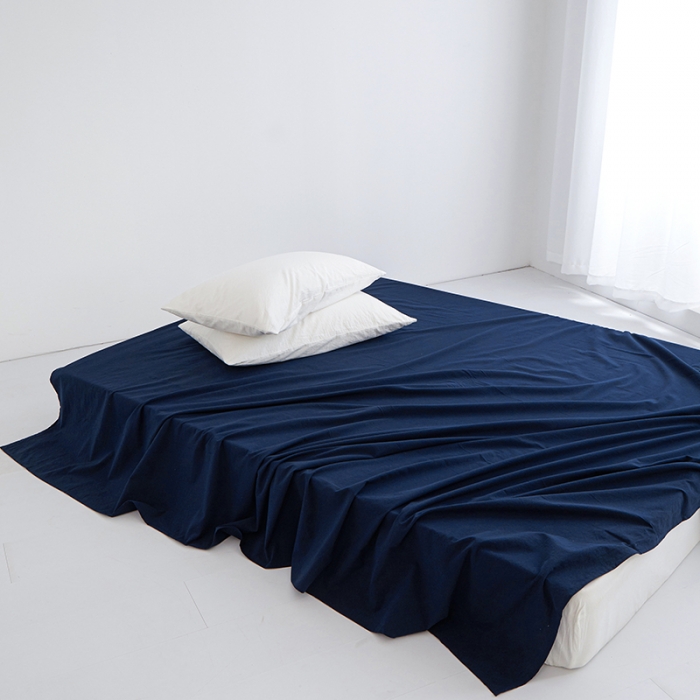 91家纺网 家纺一手货源 找家纺 安莱生活 2023新款水洗棉全棉色织高支高密纽扣款工艺单品床单 藏青