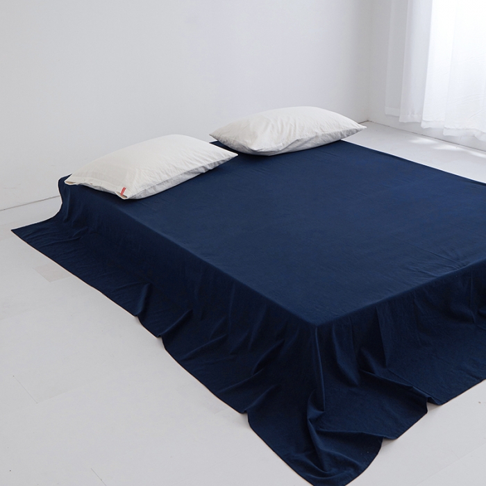 91家纺网 家纺一手货源 找家纺 安莱生活 2023新款水洗棉全棉色织高支高密纽扣款工艺单品床单 藏青