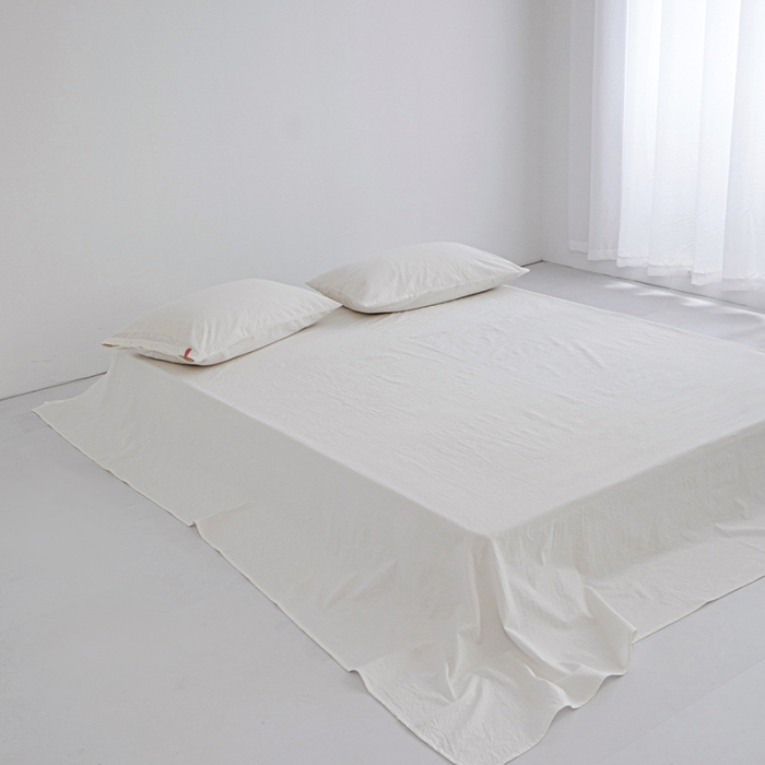 91家纺网 家纺一手货源 找家纺 安莱生活 2023新款水洗棉全棉色织高支高密纽扣款工艺单品床单 纯白