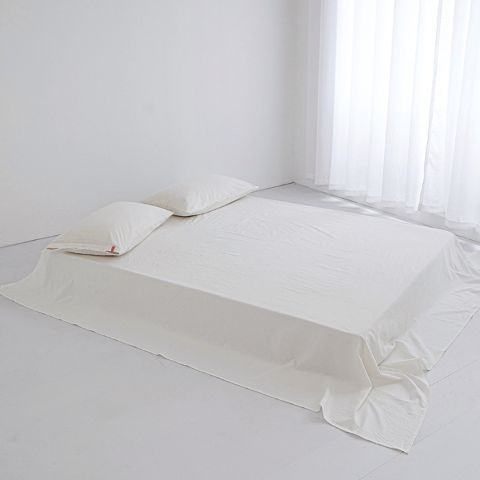 91家纺网 家纺一手货源 找家纺 安莱生活 2023新款水洗棉全棉色织高支高密纽扣款工艺单品床单 纯白