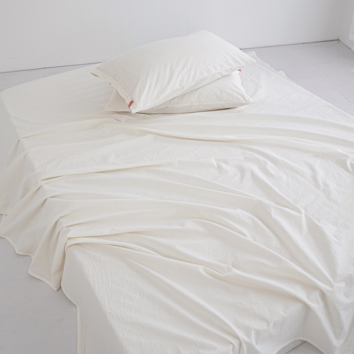 91家纺网 家纺一手货源 找家纺 安莱生活 2023新款水洗棉全棉色织高支高密纽扣款工艺单品床单 纯白