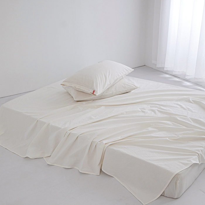 91家纺网 家纺一手货源 找家纺 安莱生活 2023新款水洗棉全棉色织高支高密纽扣款工艺单品床单 纯白