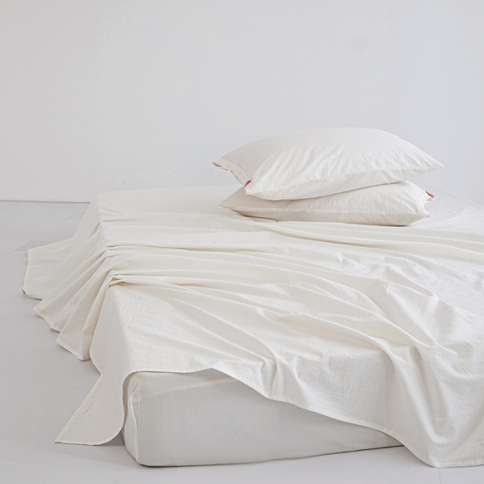 91家纺网 家纺一手货源 找家纺 安莱生活 2023新款水洗棉全棉色织高支高密纽扣款工艺单品床单 纯白