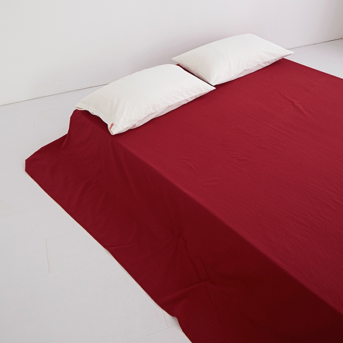 91家纺网 家纺一手货源 找家纺 安莱生活 2023新款水洗棉全棉色织高支高密纽扣款工艺单品床单 大红