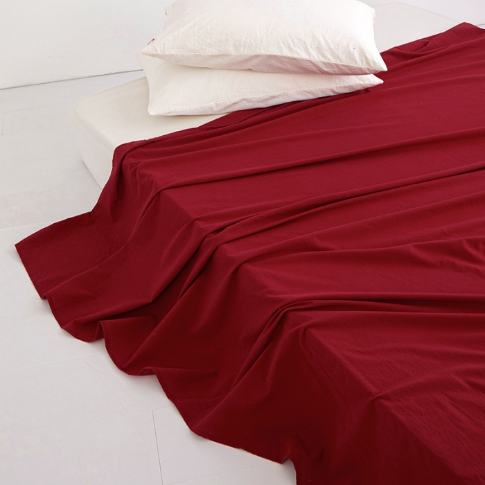 91家纺网 家纺一手货源 找家纺 安莱生活 2023新款水洗棉全棉色织高支高密纽扣款工艺单品床单 大红