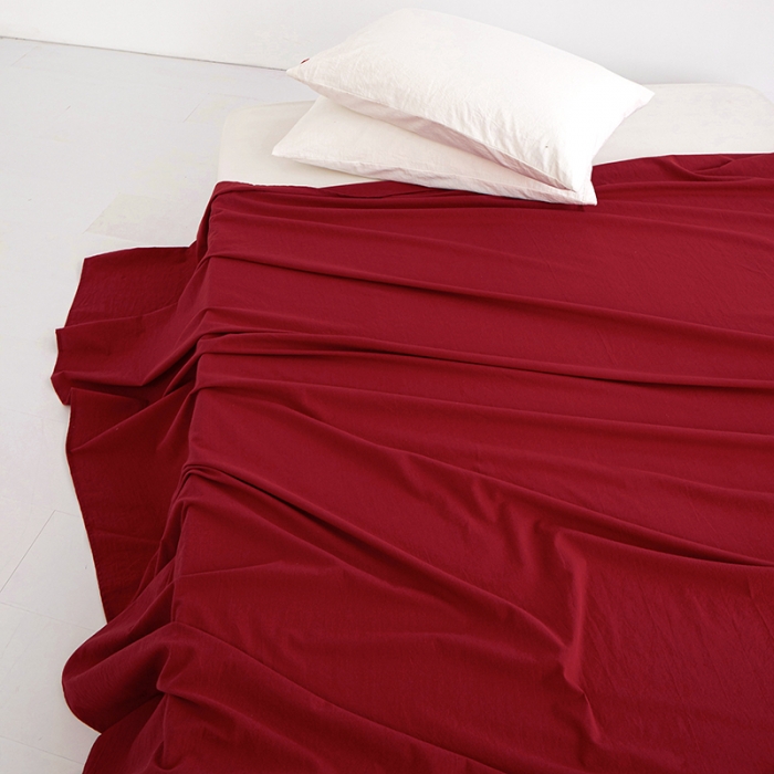 91家纺网 家纺一手货源 找家纺 安莱生活 2023新款水洗棉全棉色织高支高密纽扣款工艺单品床单 大红