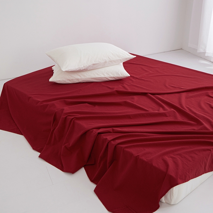 91家纺网 家纺一手货源 找家纺 安莱生活 2023新款水洗棉全棉色织高支高密纽扣款工艺单品床单 大红