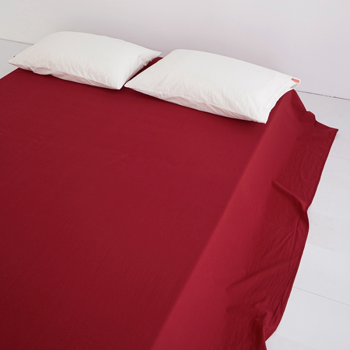 91家纺网 家纺一手货源 找家纺 安莱生活 2023新款水洗棉全棉色织高支高密纽扣款工艺单品床单 大红