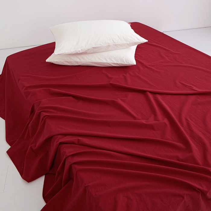 91家纺网 家纺一手货源 找家纺 安莱生活 2023新款水洗棉全棉色织高支高密纽扣款工艺单品床单 大红