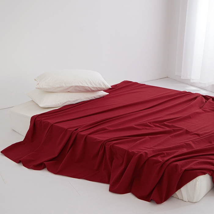 91家纺网 家纺一手货源 找家纺 安莱生活 2023新款水洗棉全棉色织高支高密纽扣款工艺单品床单 大红