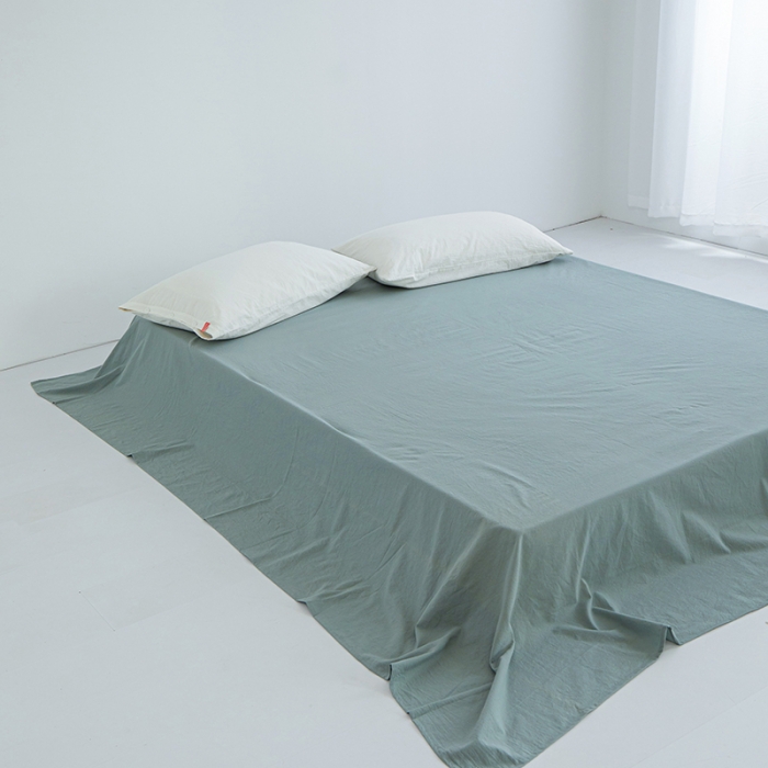 91家纺网 家纺一手货源 找家纺 安莱生活 2023新款水洗棉全棉色织高支高密纽扣款工艺单品床单 灰绿