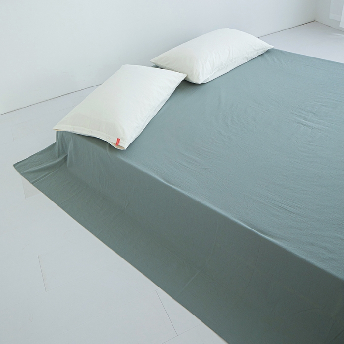 91家纺网 家纺一手货源 找家纺 安莱生活 2023新款水洗棉全棉色织高支高密纽扣款工艺单品床单 灰绿