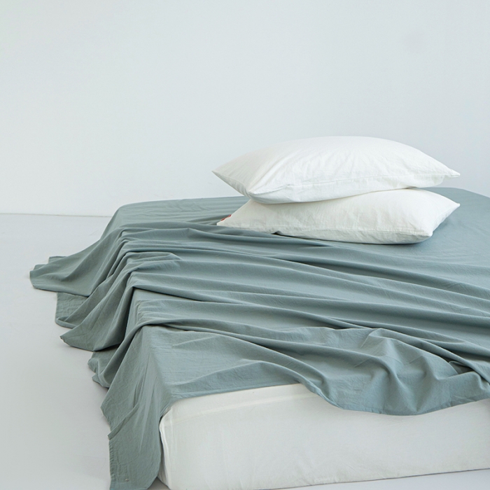 91家纺网 家纺一手货源 找家纺 安莱生活 2023新款水洗棉全棉色织高支高密纽扣款工艺单品床单 灰绿