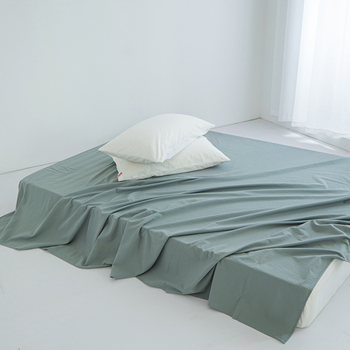 91家纺网 家纺一手货源 找家纺 安莱生活 2023新款水洗棉全棉色织高支高密纽扣款工艺单品床单 灰绿