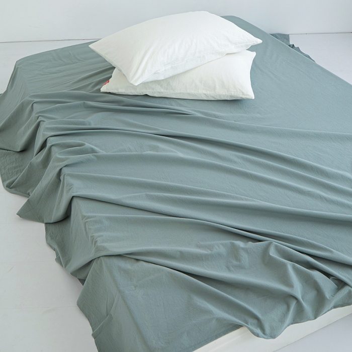 91家纺网 家纺一手货源 找家纺 安莱生活 2023新款水洗棉全棉色织高支高密纽扣款工艺单品床单 灰绿