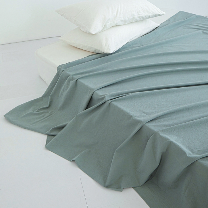 91家纺网 家纺一手货源 找家纺 安莱生活 2023新款水洗棉全棉色织高支高密纽扣款工艺单品床单 灰绿