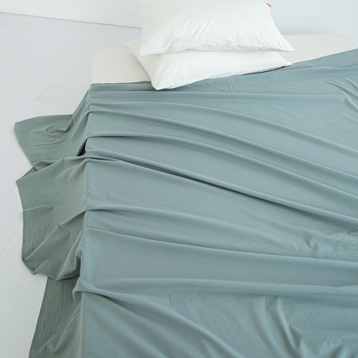 91家纺网 家纺一手货源 找家纺 安莱生活 2023新款水洗棉全棉色织高支高密纽扣款工艺单品床单 灰绿