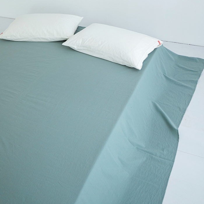 91家纺网 家纺一手货源 找家纺 安莱生活 2023新款水洗棉全棉色织高支高密纽扣款工艺单品床单 灰绿