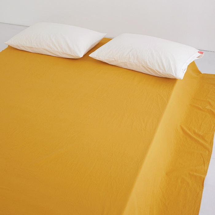 91家纺网 家纺一手货源 找家纺 安莱生活 2023新款水洗棉全棉色织高支高密纽扣款工艺单品床单 姜黄