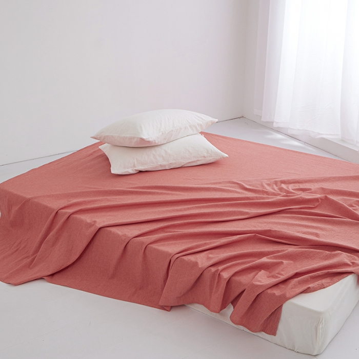 91家纺网 家纺一手货源 找家纺 安莱生活 2023新款水洗棉全棉色织高支高密纽扣款工艺单品床单 橘红