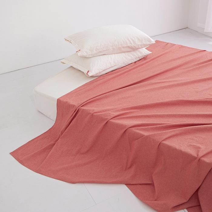 91家纺网 家纺一手货源 找家纺 安莱生活 2023新款水洗棉全棉色织高支高密纽扣款工艺单品床单 橘红