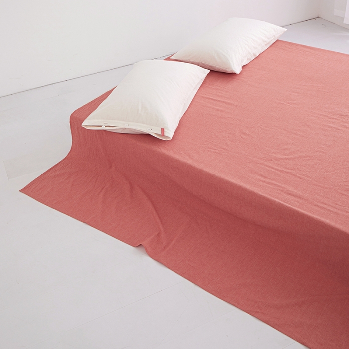 91家纺网 家纺一手货源 找家纺 安莱生活 2023新款水洗棉全棉色织高支高密纽扣款工艺单品床单 橘红